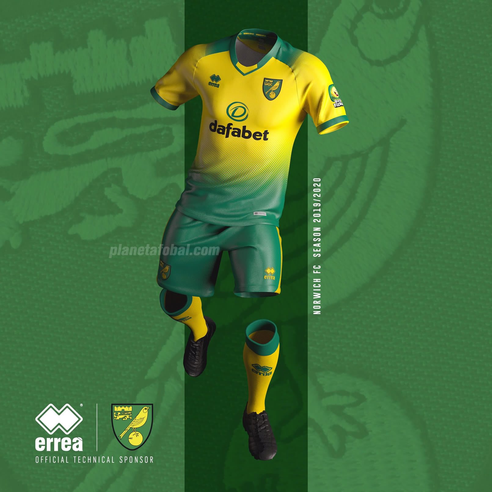 Camiseta titular Erreà del Norwich City 2019/20 | Imagen Web Oficial